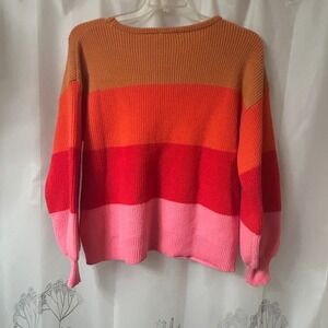 Striped Color Block Sweater‎ Pullover Long Sleeve Knit Top